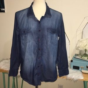 Denim Chambray Button‎ Down Top size Large 12 / 14
